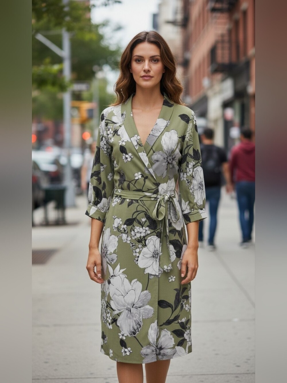 Nwot Olive Green Floral Shirt Dress